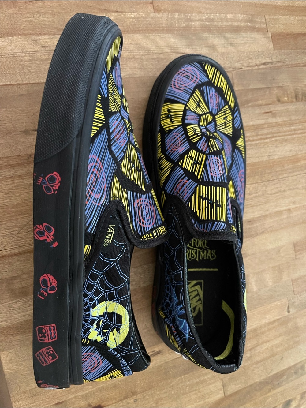 Vans Disney Nightmare Before Christmas Black Blue Yellow Patterned Slip-On Shoes